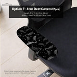 Black chair cover with a bat and star pattern shown on a gaming chair, with multiple cover style options listed for full chair, back and seat, seat only, and armrests.