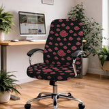 Black and red gaming chair cover with a red cloud pattern shown as multiple cover options, including full chair, back-and-seat, seat-only, and armrest-only styles.