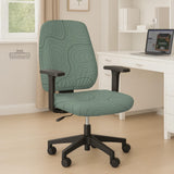 Sage green chair cover with a topographic contour-line pattern on a high-back gaming or office chair.