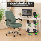 Sage green chair cover with a topographic contour-line pattern on a high-back gaming or office chair.