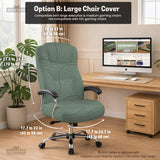 Sage green chair cover with a topographic contour-line pattern on a high-back gaming or office chair.