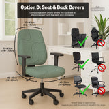 Sage green chair cover with a topographic contour-line pattern on a high-back gaming or office chair.