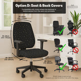 Desk chair cover in black with a small gold star pattern shown on a swivel chair.