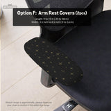 Desk chair cover in black with a small gold star pattern shown on a swivel chair.