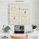 Cream pegboard wall organizer with small floral print, sage green stems, black slot layout, shelves, hooks, clips, and containers.