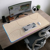 A beige mousepad with a topographic line pattern in a repeating design.