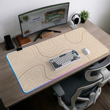 Beige desk mat with soft brown topographic contour lines on a neutral background.