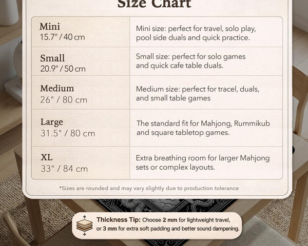 Square mahjong table mat with a black and silver dragon border, cloud details, and a scalloped edge.