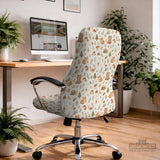 Desk chair cover options with a cute forest print featuring foxes, bunnies, mushrooms, leaves, acorns, and soft neutral colors.