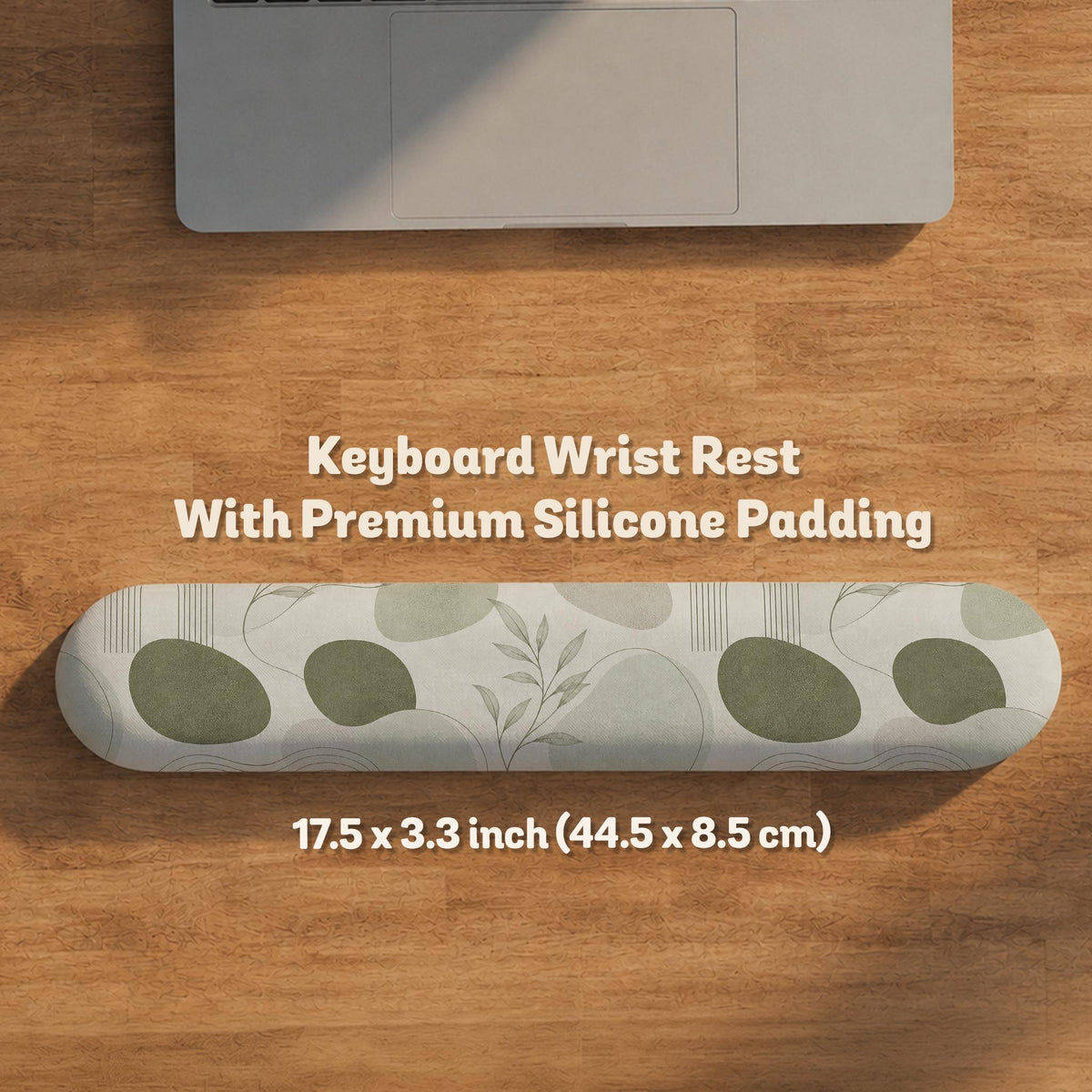 Green abstract botanical mouse pad with a rounded organic pattern and matching keyboard wrist rest option.