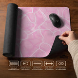 Soft pink desk mat with a kawaii cloud-marble pattern, white crackle lines, and small star accents.