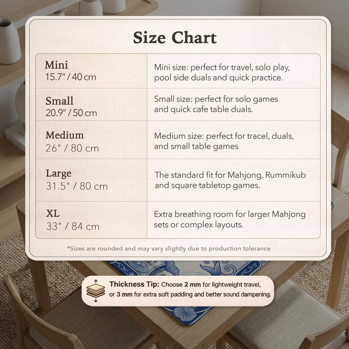 Navy blue square mahjong table mat with lotus flowers and koi fish in a porcelain-style border and a plain center.