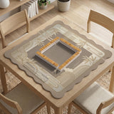 Beige and gold square mahjong mat with a bamboo pattern and geometric border.