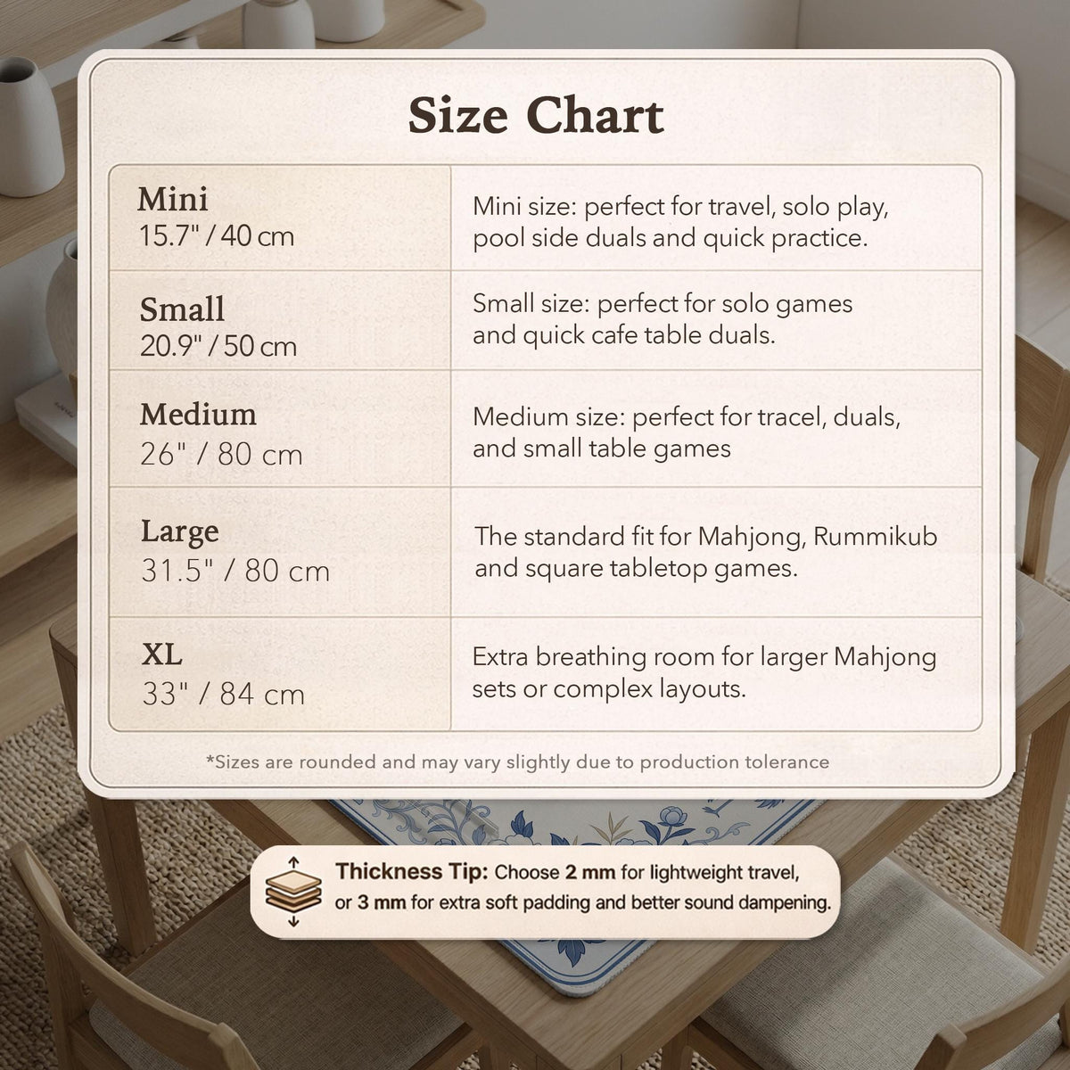 Square mahjong mat with a blue chinoiserie floral pattern on a light background.