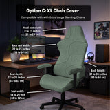 Sage green chair cover with a topographic contour-line pattern on a high-back gaming or office chair.