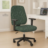 Sage green line-art leaf print chair cover shown with office chair cover options, including full cover, back and seat cover, seat-only cover, and armrest-only cover.