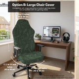 Sage green line-art leaf print chair cover shown with office chair cover options, including full cover, back and seat cover, seat-only cover, and armrest-only cover.