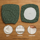 Sage green line-art leaf print chair cover shown with office chair cover options, including full cover, back and seat cover, seat-only cover, and armrest-only cover.