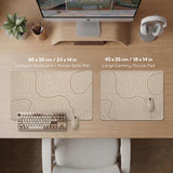 A beige mousepad with a topographic line pattern in a repeating design.