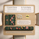Dark green square mahjong mat with a golden spotted leopard in the center, surrounded by flowers, leafy stems, butterflies, and small star accents.
