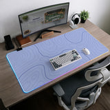 A pastel blue mousepad with an abstract topographic contour line pattern.