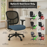 Slate gray chair cover with a blue gray topographic line pattern shown on a high back gaming chair.