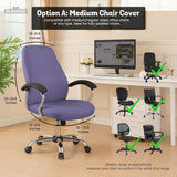 Purple chair cover options shown for gaming chairs and office chairs, including full chair covers, back-and-seat covers, seat-only covers, and armrest-only covers.