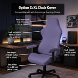 Purple chair cover options shown for gaming chairs and office chairs, including full chair covers, back-and-seat covers, seat-only covers, and armrest-only covers.