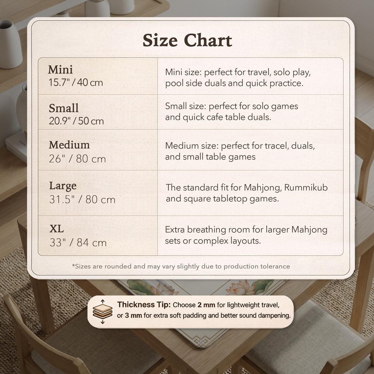 Ivory square mahjong mat with watercolor koi fish, lotus flowers, peach blossoms, sage leaves, and a thin gold border.