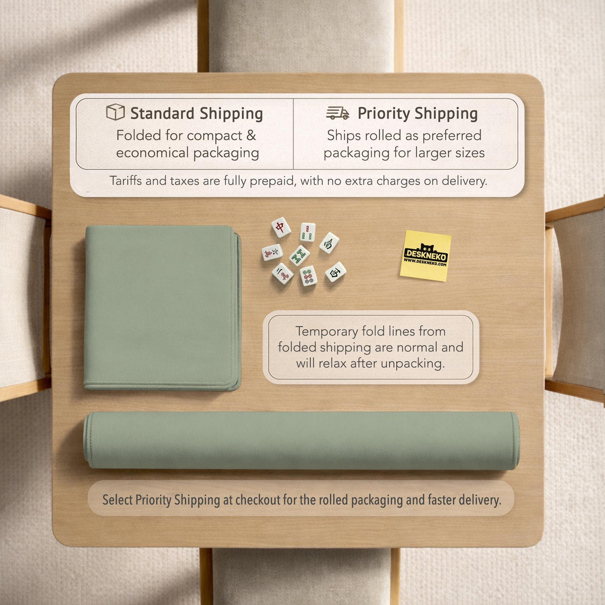 A plain light sage green square mahjong mat with a smooth solid-color surface.