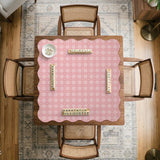 Pink checkered mahjong mat with small hearts and flowers.