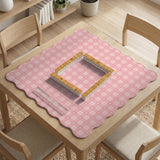 Pink checkered mahjong mat with small hearts and flowers.
