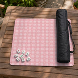 Pink checkered mahjong mat with small hearts and flowers.