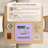 Lavender gingham mahjong mat with a scalloped edge and a pastel check pattern.