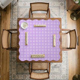 Lavender gingham mahjong mat with a scalloped edge and a pastel check pattern.