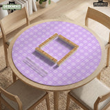 Lavender gingham mahjong mat with a scalloped edge and a pastel check pattern.