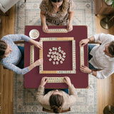Plain burgundy square mahjong mat with scalloped edges on a white background.