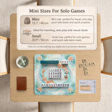 Pastel aqua square mahjong mat with orange koi fish, lotus flowers, lily pads, and flowing water lines.
