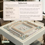Square mahjong mat with a cream background, blue birds, sage leaves, terracotta flowers, and a decorative botanical border with printed rules text.
