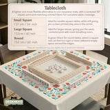 Cream mahjong mat with a coral and teal floral border, rule layout text, Charleston guide notes, and a blank center area for tile play.