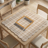 Beige plaid mahjong mat with a cream tartan pattern on a neutral background.