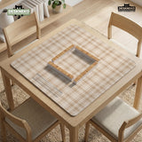 Beige plaid mahjong mat with a cream tartan pattern on a neutral background.