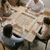Beige plaid mahjong mat with a cream tartan pattern on a neutral background.
