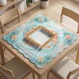A soft blue mahjong mat with koi fish, floating lily pads, pale floral details, and a watercolor-style pond design.