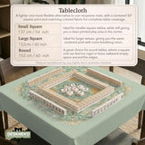 Sage green square mahjong mat with lotus flowers, golden dragons, and an ornamental center design.