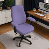 Purple chair cover options shown for gaming chairs and office chairs, including full chair covers, back-and-seat covers, seat-only covers, and armrest-only covers.