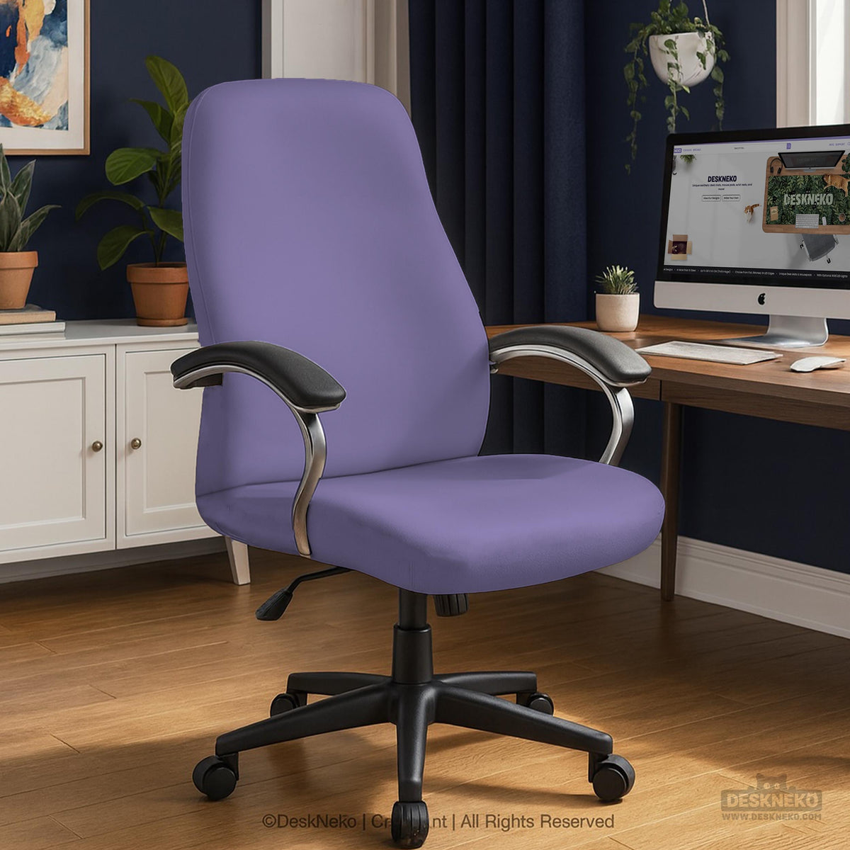 Purple chair cover options shown for gaming chairs and office chairs, including full chair covers, back-and-seat covers, seat-only covers, and armrest-only covers.