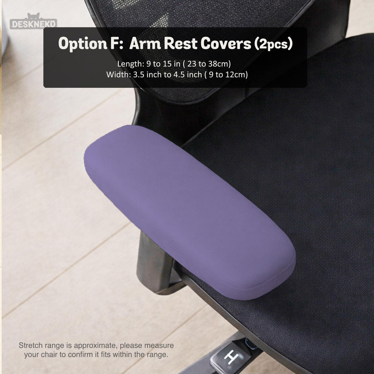 Purple chair cover options shown for gaming chairs and office chairs, including full chair covers, back-and-seat covers, seat-only covers, and armrest-only covers.