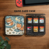 Blue Switch carrying case with cute fox characters, moon and star details, and small potted plants with beige accents.