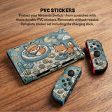 Blue Switch carrying case with cute fox characters, moon and star details, and small potted plants with beige accents.